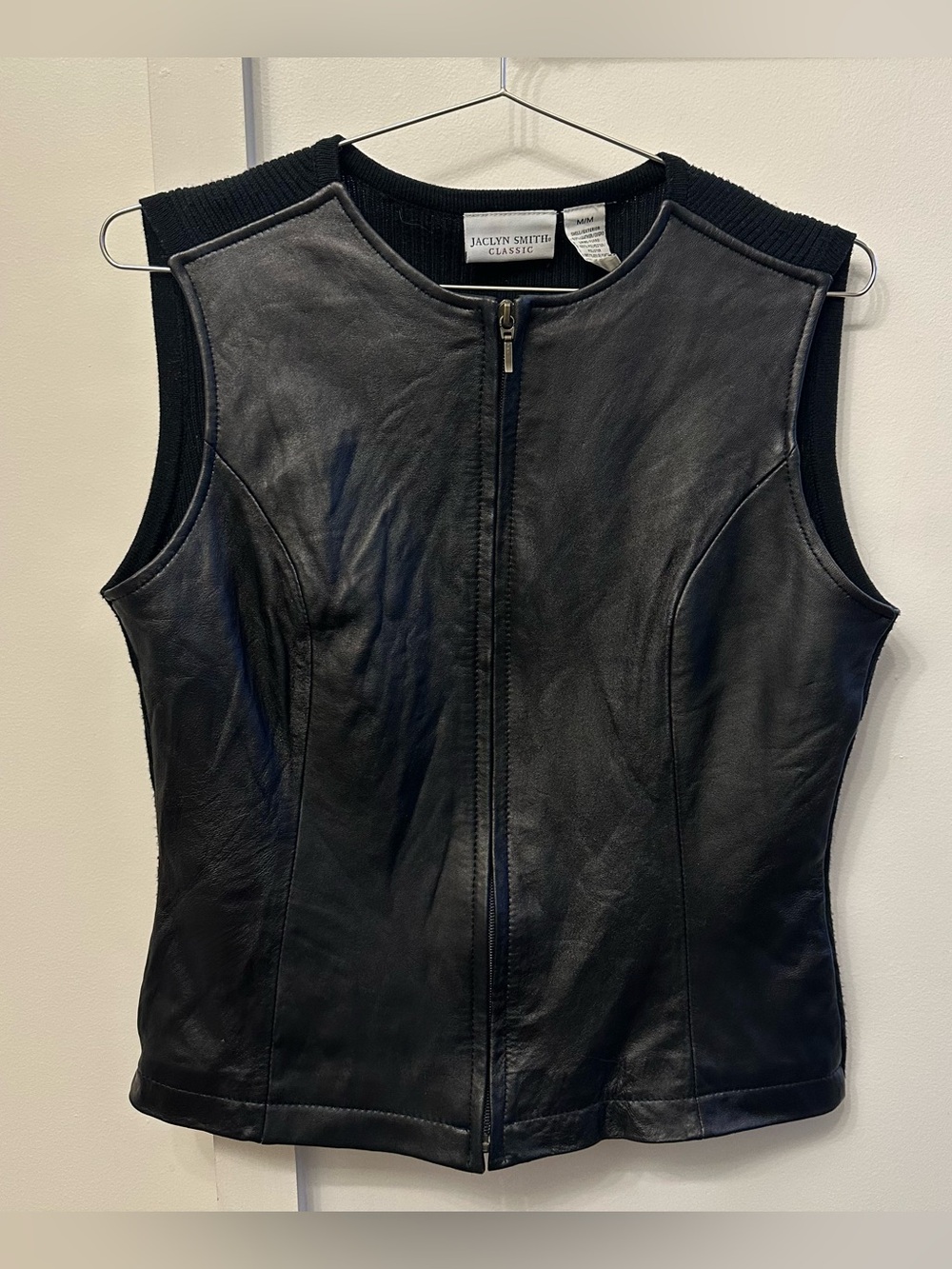 Vintage Jaclyn Smith Classic Black Leather Zip Front Vest